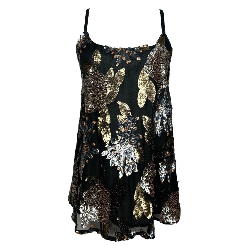 BB Dakota Black Sequin Floral Cami Top M Sheer Fairy Grunge Indie Sleaze Tank - Picture 3 of 12